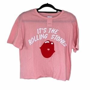 Rolling Stones NWT Pink Signature Lips Graphic Crop Top Large